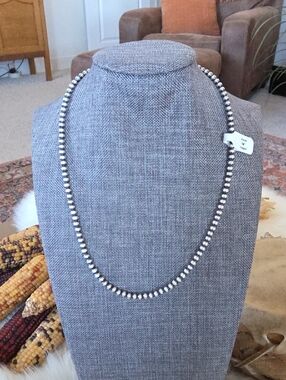 Beautiful NWT Native American Navajo 18" 4mm Sterling Pearl Necklace 🩶🎁❤️